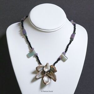 New - N15 - Necklace - hand carved silver flower pendant - One of a Kind